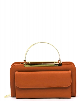 Fashion Round Top Handle Crossbody Clutch Wallet AD048 TAN
